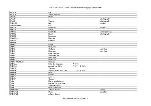 PDF: Gesamtübersicht Künstler-Archiv - Archiv Werner Kittel