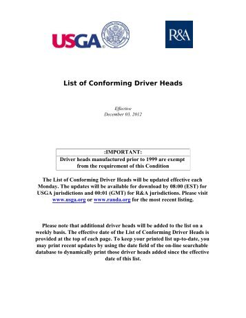 List Of Conforming Driver Heads  - The R&A