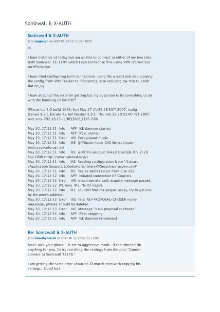 using ipsecuritas with sonicwall