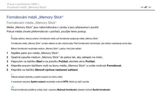 Sony VGN-AW4ZRF - VGN-AW4ZRF Istruzioni per l'uso Ceco