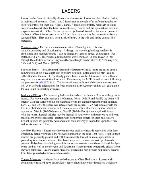 Laser quick reference guide