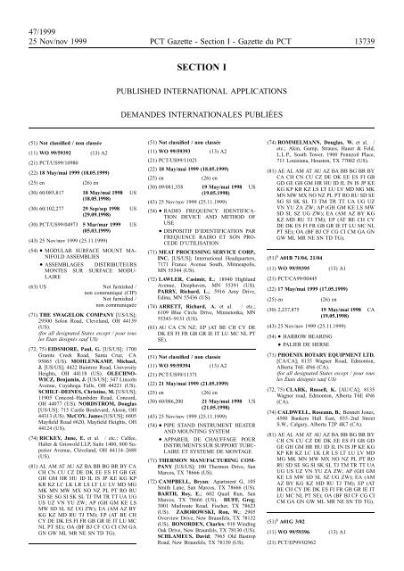 PCT/1999/47 : PCT Gazette, Weekly Issue No. 47, 1999 - WIPO