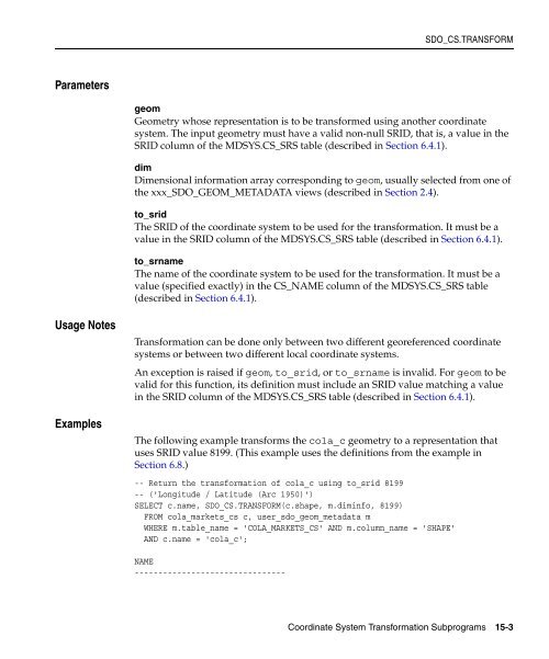 Oracle Spatial User's Guide and Reference - InfoLab