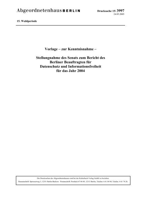 zur Kenntnisnahme - Berliner Beauftragter für Datenschutz und