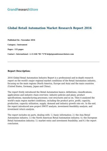 Global Retail Automation Market Research Report 2016