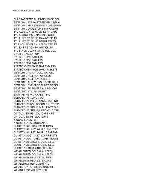 Grocery items list chloraseptic allergen blck gel - MAK GLOBAL LLC.