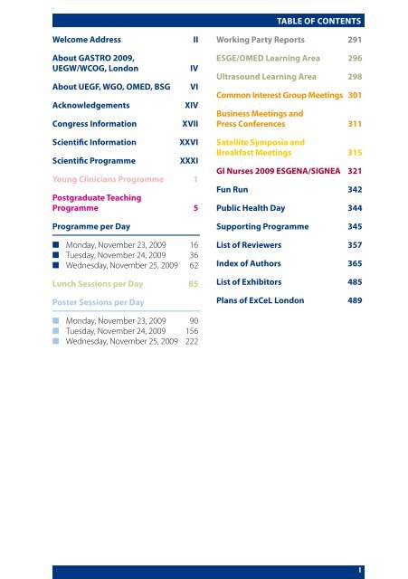 Table of conTenTs Welcome address II about GasTRo 2009, UeGW ...