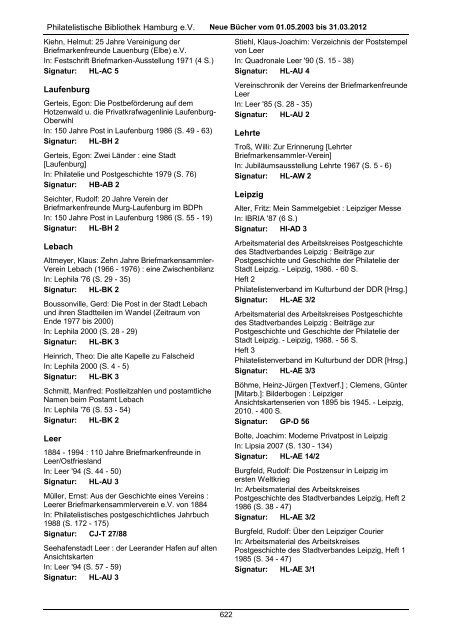 Allgemeines - Philatelistische Bibliothek Hamburg eV