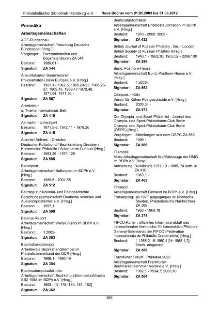 Allgemeines - Philatelistische Bibliothek Hamburg eV