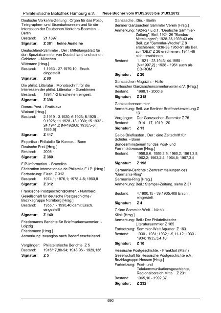 Allgemeines - Philatelistische Bibliothek Hamburg eV