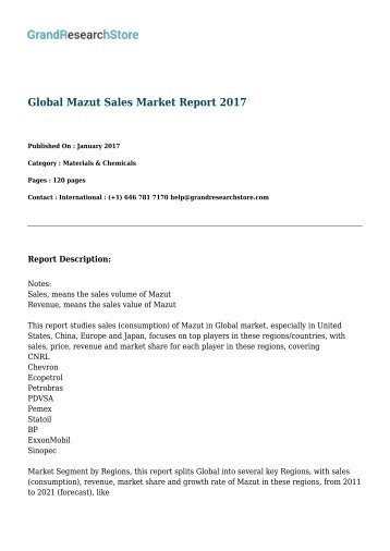 Global Mazut Sales Market Report 2017:GrandResearchStore