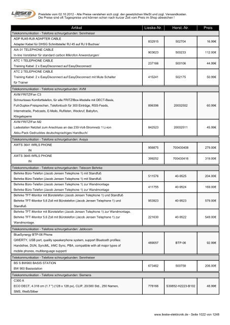 Lieske Elektronik Preisliste - Lieske-Elektronik e.K.