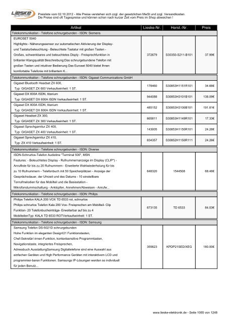 Lieske Elektronik Preisliste - Lieske-Elektronik e.K.