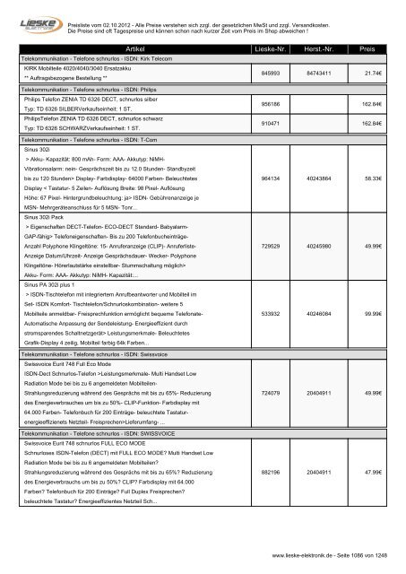 Lieske Elektronik Preisliste - Lieske-Elektronik e.K.