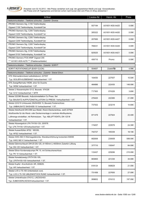 Lieske Elektronik Preisliste - Lieske-Elektronik e.K.