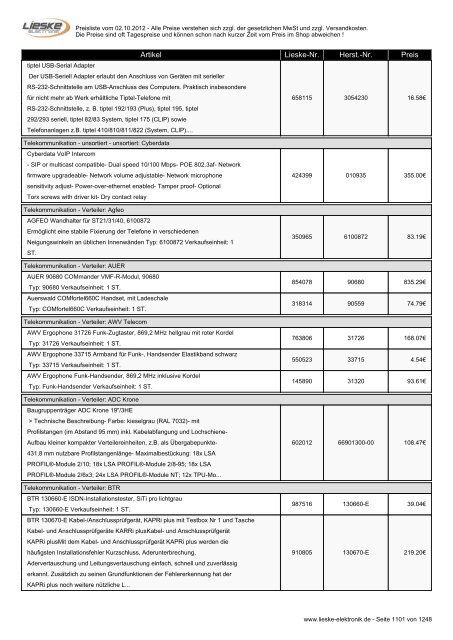 Lieske Elektronik Preisliste - Lieske-Elektronik e.K.