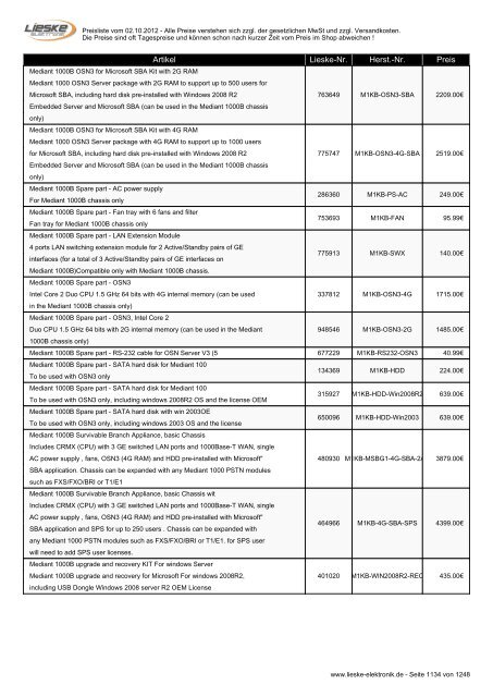 Lieske Elektronik Preisliste - Lieske-Elektronik e.K.