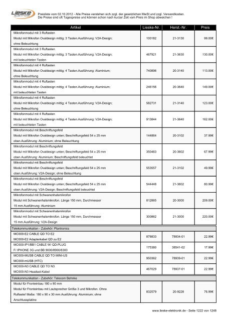 Lieske Elektronik Preisliste - Lieske-Elektronik e.K.