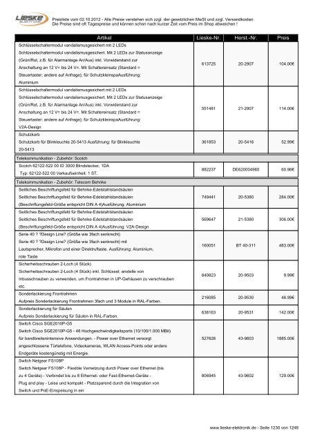 Lieske Elektronik Preisliste - Lieske-Elektronik e.K.