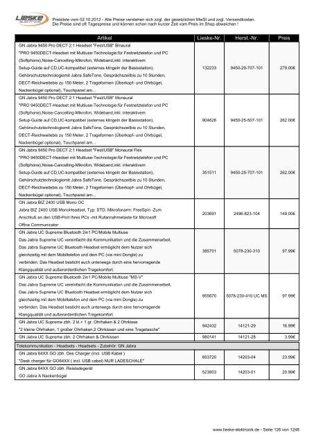 Lieske Elektronik Preisliste - Lieske-Elektronik e.K.