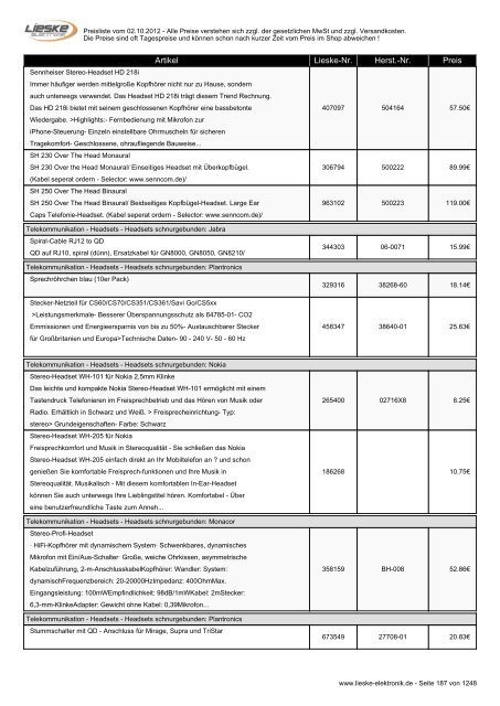 Lieske Elektronik Preisliste - Lieske-Elektronik e.K.