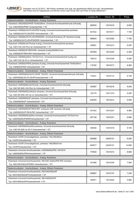 Lieske Elektronik Preisliste - Lieske-Elektronik e.K.