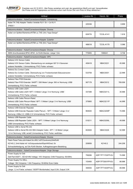 Lieske Elektronik Preisliste - Lieske-Elektronik e.K.