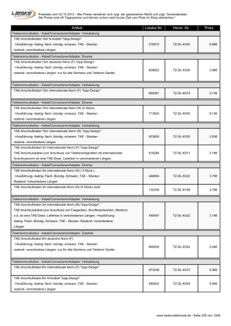 Lieske Elektronik Preisliste - Lieske-Elektronik e.K.
