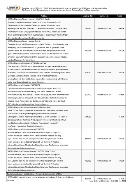 Lieske Elektronik Preisliste - Lieske-Elektronik e.K.