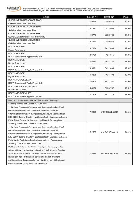 Lieske Elektronik Preisliste - Lieske-Elektronik e.K.