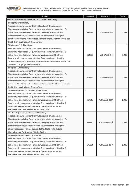 Lieske Elektronik Preisliste - Lieske-Elektronik e.K.