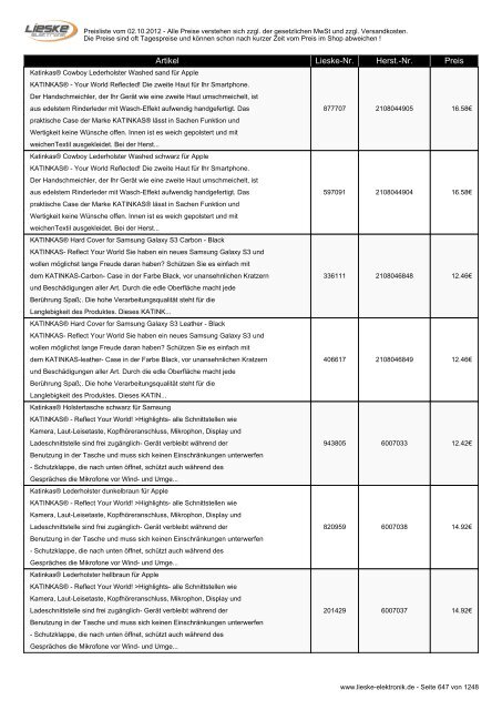 Lieske Elektronik Preisliste - Lieske-Elektronik e.K.