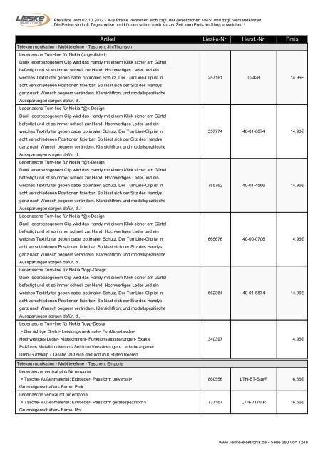 Lieske Elektronik Preisliste - Lieske-Elektronik e.K.