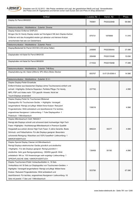 Lieske Elektronik Preisliste - Lieske-Elektronik e.K.