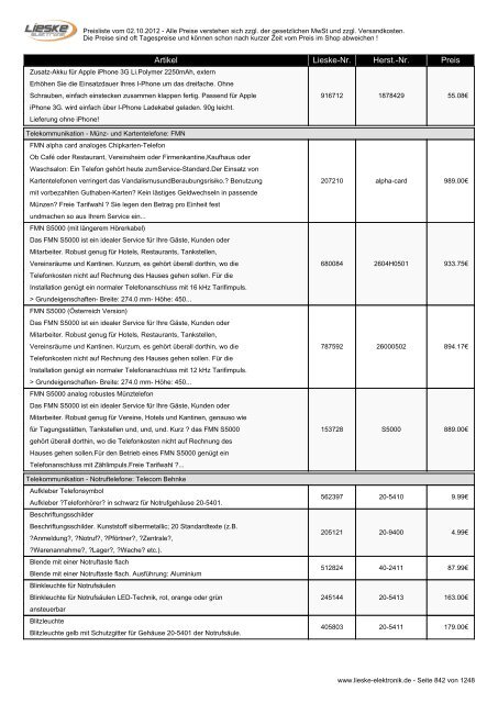 Lieske Elektronik Preisliste - Lieske-Elektronik e.K.