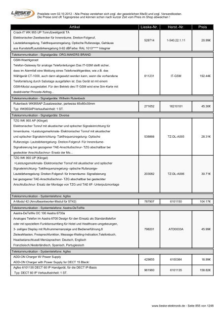 Lieske Elektronik Preisliste - Lieske-Elektronik e.K.