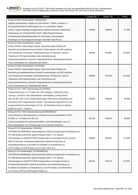 Lieske Elektronik Preisliste - Lieske-Elektronik e.K.