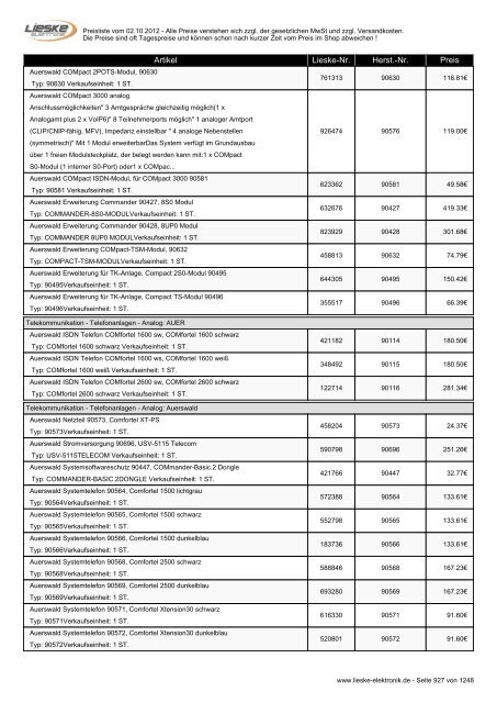 Lieske Elektronik Preisliste - Lieske-Elektronik e.K.