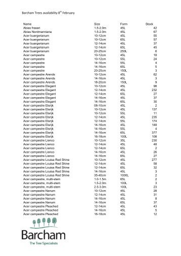 Barcham Trees availability 8 February