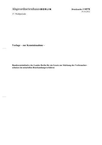 Vorlage – zur Kenntnisnahme – - Abgeordnetenhaus von Berlin
