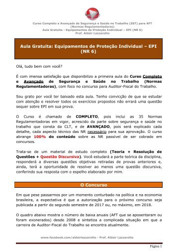 Aula 1 -  Curso Completo de Segurança e Saúde no Trabalho (SST) para AFT