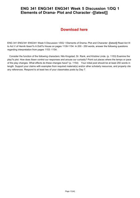 Eng 341 Eng341 Eng 341 Week 5 Discussion 1 Dq 1 Elements Of Drama Plot And