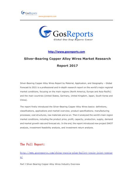 Silver-Bearing Copper Alloy Wires Market Research Report 2017