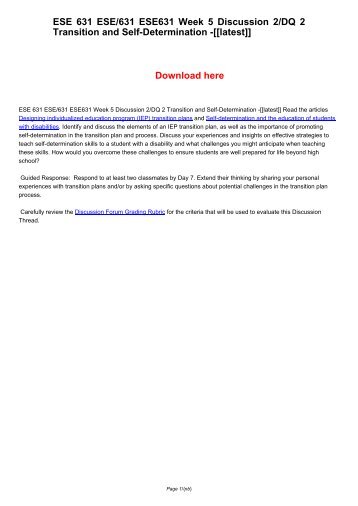 ese 631 week 4 dq 2 Click the button below to add the ese 631 week 1 dq 2 importance of iep to your wish list. ese 631 week 4 dq 2 Click the button below to add the ese 631 week 1 dq 2 importance of iep to your wish list.
