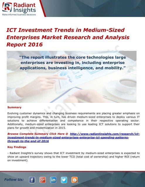 ICT Investment Trends in Medium-Sized Enterprises Market Forecasts Report 2016