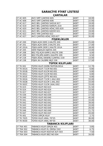 Saraciye Fiyat Listesi