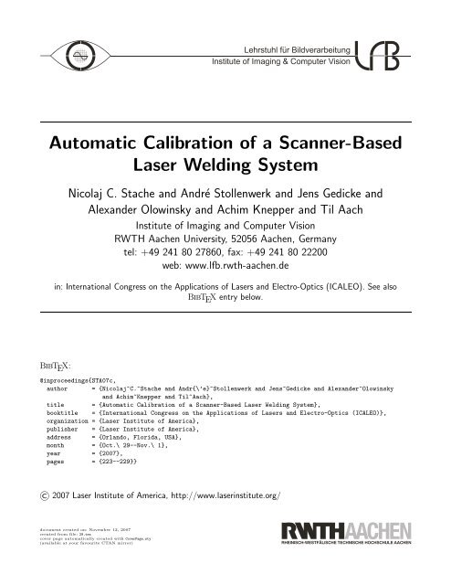 Automatic Calibration of a Scanner-Based Laser Welding System