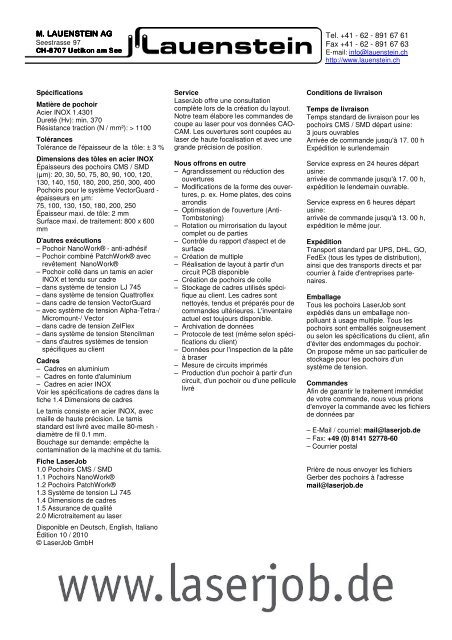 Pochoirs CMS / SMD coupés au laser