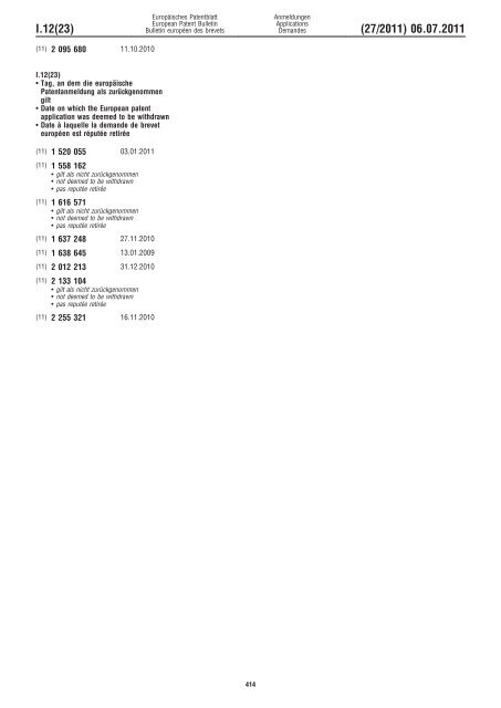 Bulletin 2011/27 - European Patent Office