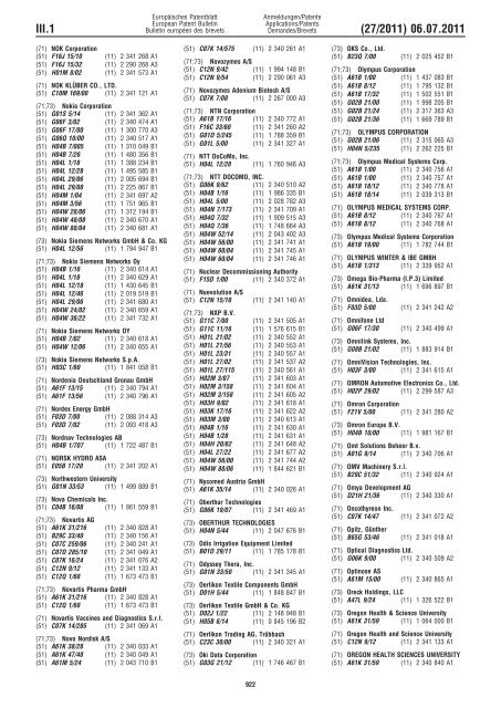 Bulletin 2011/27 - European Patent Office